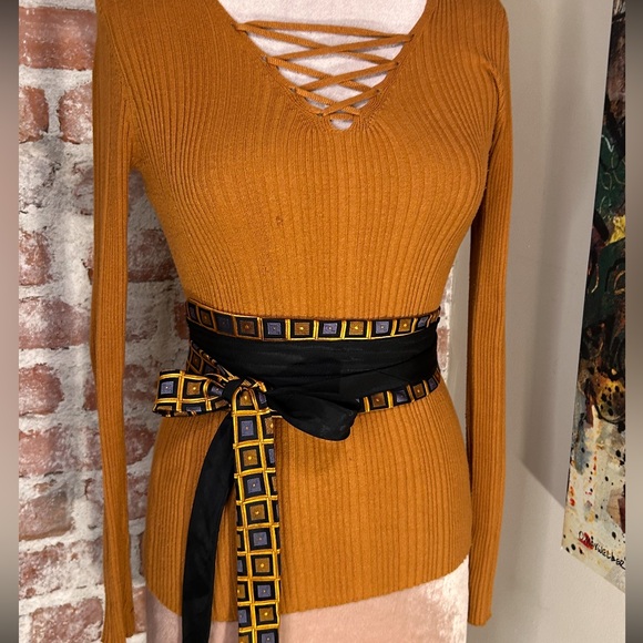 Gold Squares Hand Crafted Obi belt upcycled silk ties cummerbund Cinch OS - Picture 6 of 16